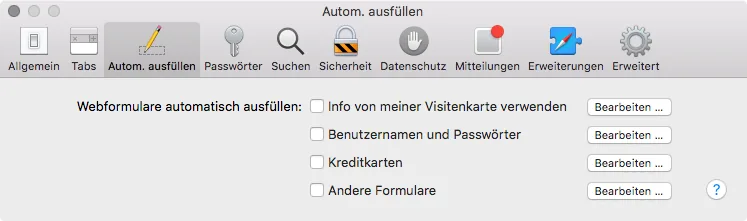 Safari-Einstellungen: Autom. ausfüllen