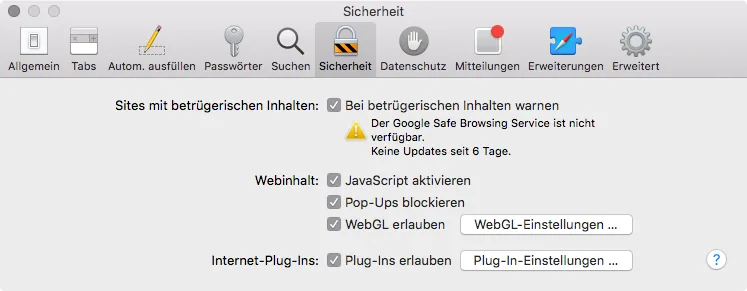 Safari-Einstellungen: Datenschutz
