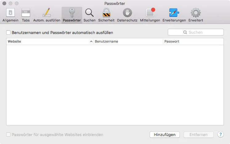 Safari-Einstellungen: Suchen